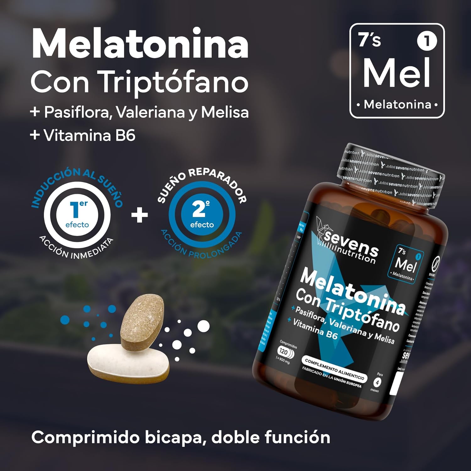 Melatonina Pura Con Triptófano - Pastillas Para Dormir -– 120 Cápsulas - Imagen 2