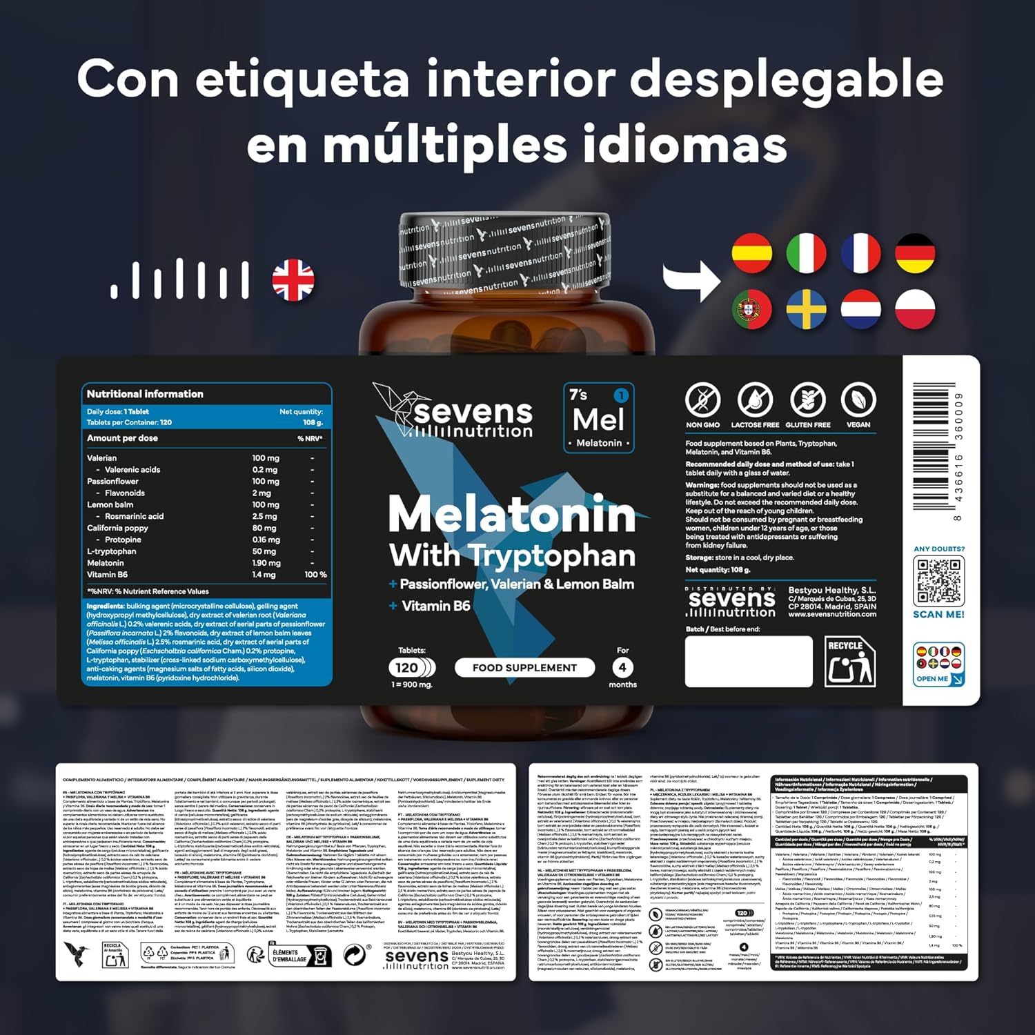 Melatonina Pura Con Triptófano - Pastillas Para Dormir -– 120 Cápsulas - Imagen 7